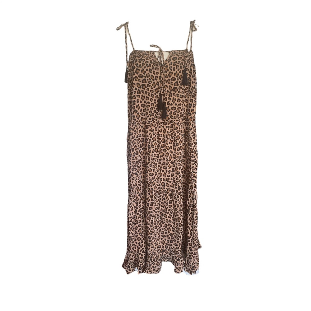 NWT cheetah print maxi dress with Spaghetti straps & tassels